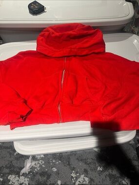 H&M Red Zip-Up Hooded Sweatshirt